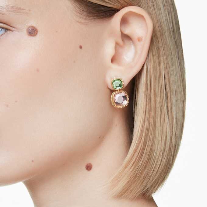 Σκουλαρίκια Chroma Drop με κοπή «cushion», πολύχρωμα, επιχρυσωμένα Σκουλαρίκια Chroma Drop με κοπή «cushion», πολύχρωμα, επιχρυσωμένα