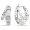 Σκουλαρίκια κρίκοι Ariana Grande X Swarovski με κρυστάλλινα μαργαριτάρια, κοπή μπαγκέ, λευκά, επιχρυσωμένα με ρόδιο