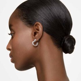 Σκουλαρίκια Matrix Hoop με κοπή μπαγκέτ, σε σχήμα καρδιάς, μικρά, λευκά, επιροδιωμένα