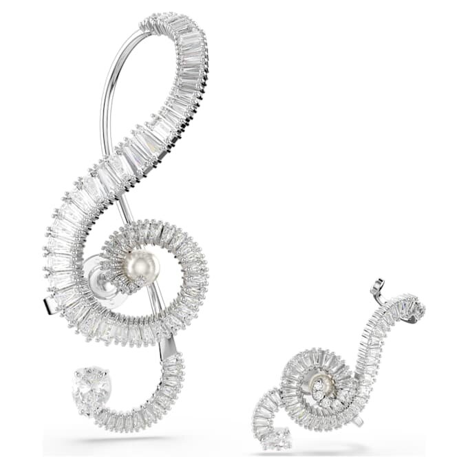 Σκουλαρίκια με κλιπ Ariana Grande X Swarovski, ασύμμετρο σχέδιο, κρυστάλλινη πέρλα, κοπή μπαγκέτ, λευκό, επιμεταλλωμένα με ρόδιο Σκουλαρίκια με κλιπ Ariana Grande X Swarovski, ασύμμετρο σχέδιο, κρυστάλλινη πέρλα, κοπή μπαγκέτ, λευκό, επιμεταλλωμένα με ρόδιο