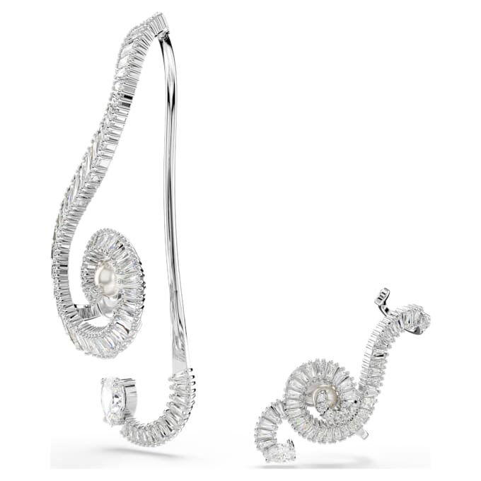 Σκουλαρίκια με κλιπ Ariana Grande X Swarovski, ασύμμετρο σχέδιο, κρυστάλλινη πέρλα, κοπή μπαγκέτ, λευκό, επιμεταλλωμένα με ρόδιο Σκουλαρίκια με κλιπ Ariana Grande X Swarovski, ασύμμετρο σχέδιο, κρυστάλλινη πέρλα, κοπή μπαγκέτ, λευκό, επιμεταλλωμένα με ρόδιο