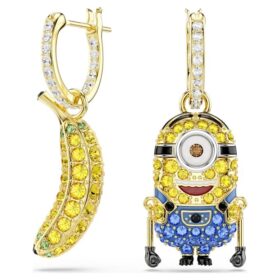 Σκουλαρίκια Minions Stuart και Μπανάνα με παβέ, μίνι, πολύχρωμα, επιχρυσωμένα