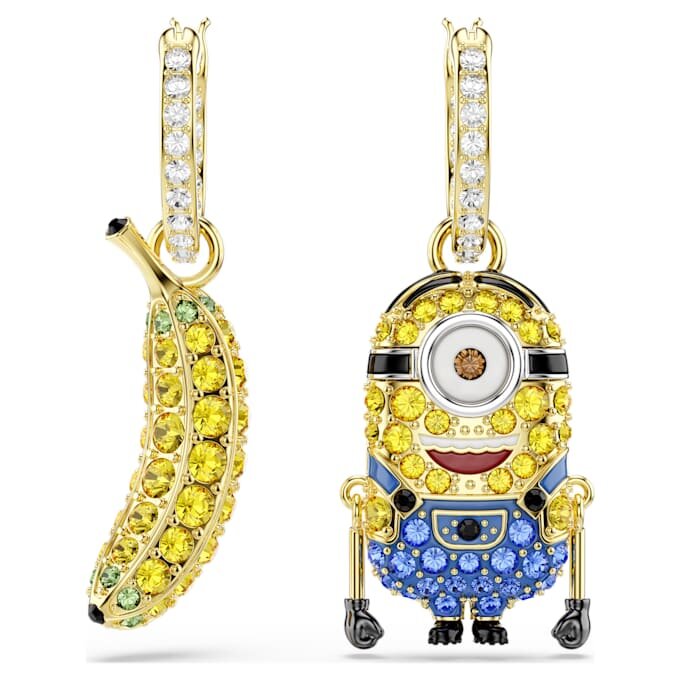 Σκουλαρίκια Minions Stuart και Μπανάνα με παβέ, μίνι, πολύχρωμα, επιχρυσωμένα Σκουλαρίκια Minions Stuart και Μπανάνα με παβέ, μίνι, πολύχρωμα, επιχρυσωμένα