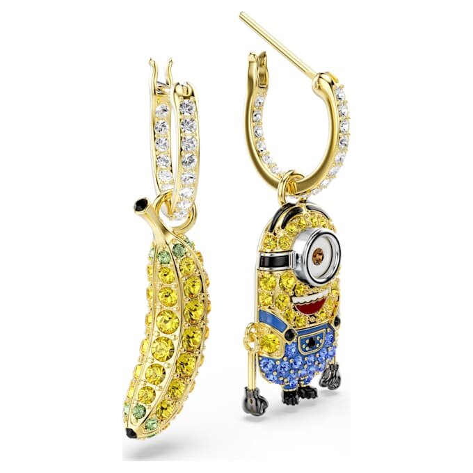 Σκουλαρίκια Minions Stuart και Μπανάνα με παβέ, μίνι, πολύχρωμα, επιχρυσωμένα Σκουλαρίκια Minions Stuart και Μπανάνα με παβέ, μίνι, πολύχρωμα, επιχρυσωμένα